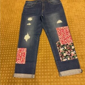 Vince Blue Jeans with Red and Pink Patchwork